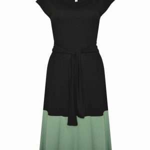 Sommerkleid mit Bindegürtel, in Schwarz, Mint,  Gr. L