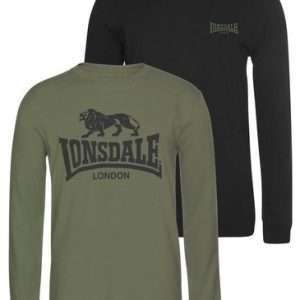 Camicie a maniche lunghe Lonsdale AYRSHIRE in confezione da 2, nei colori cachi e nero, taglia XL