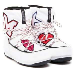 MSGM Moon Boots, botas de nieve para mujer en blanco con parches