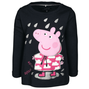 Camiseta de manga larga para niña NMF PEPPAPIG SILVIA con purpurina en azul oscuro - talla 80
