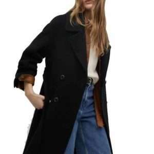 Mango abrigo de señora TRINI, abrigo clásico de señora en negro, talla M