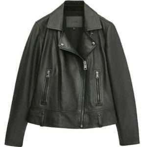 Massimo Dutti - Damska kurtka z prawdziwej skóry w stylu biker, czarna, rozmiar M