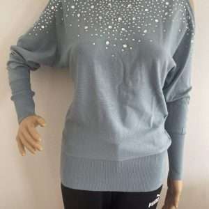 Melrose Rundhalspullover mit Schulter Cut-Outs und Glitzersteinen, in Hellblau, Gr. 34