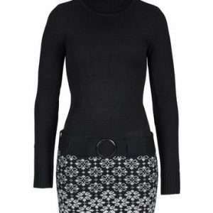 Melrose Strickkleid mit Ziergürtel, in Schwarz-Weiß, Größe 36