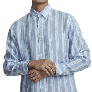 NN07 - Camicia Levon 5220 in lino, a righe blu/bianche, taglia XL