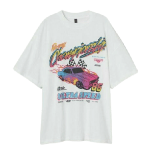 Oversized T-Shirt aus Baumwolljersey mit Druck - Vintage - Weiß, Größe L