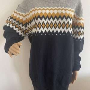 Rhode Island Strickpullover im Jacquardmuster, in Marine-Grau, Gr. XL
