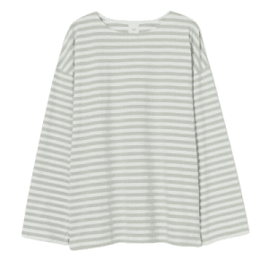 Shirt aus Baumwolljersey mit extralangen Ärmeln, in Hellgrün/Weiß gestreift, S