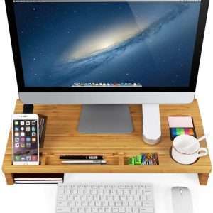 SONGMICS Monitorstandaard van bamboe, 60 x 30,2 x 8,5 cm, naturel LLD201