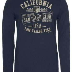 TOM TAILOR Polo Team - camicia a maniche lunghe con stampa frontale, in blu, taglia XXXL