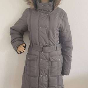TOM TAILOR quilted coat with belt, in gray-green, size 40