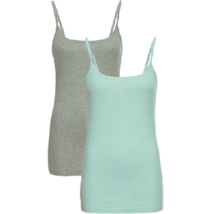 Tank Tops mit Spaghettiträgern, 2er-Pack, aquapastell/hellgrau meliert, Gr.44/46