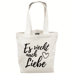 Borsa tote - commercio equo e solidale - cotone biologico "It smells like love" HxLxP 39x35x12 cm