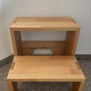 Houten opstapkrukje met 2 treden, handgemaakt, 38x38x38 cm