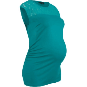 Camisa premamá de encaje con mangas casquillo, color turquesa cobalto, talla 44/46