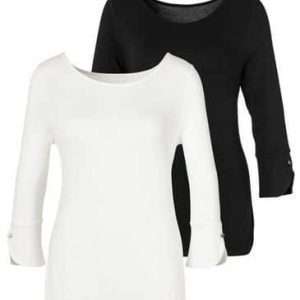 Vivance 3/4-Arm-Shirt mit Manschetten im 2er Pack, in Schwarz und Weiß, Größe 32/34