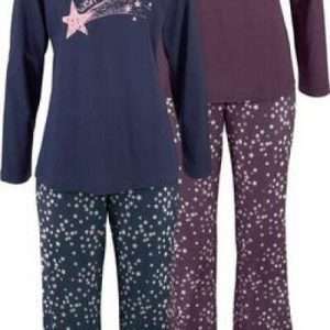 Vivance Dreams pyjama double pack met sterrenprint, in bordeaux en navy, maat 48/50