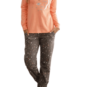 Vivance Dreams pyjama met hartjesprint, in koraalantraciet, maat 32/34