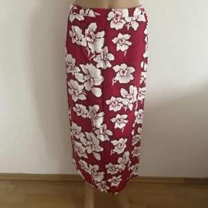 Wickelrock in Midi-Länge mit Blumendruck, in Rot, Weiß, Gr.40