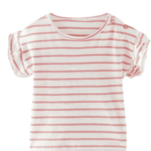 Zara Kids - STRIPED T-SHIRT WITH VOLANT, in white-pink, striped, size 104