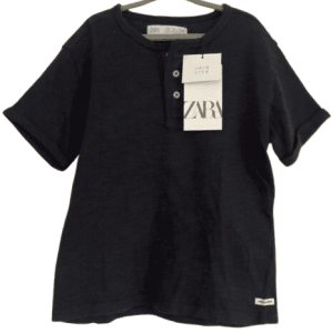 Zara Kids - HENLEY SHIRT IN FLAME YARN, short sleeve, black, size 116