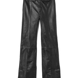 STUDIO COLLECTION Pantalones largos de mujer, de suave piel auténtica, en negro, talla 38