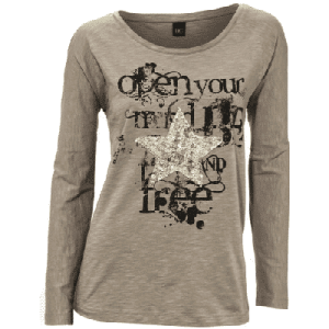 Koszula z nadrukiem Heine CASUAL z napisem i raglanowymi rękawami, beżowa, rozmiar 38