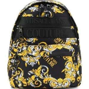 Zaino con logo Versace Jeans Couture con stampa barocca, nero/oro, 40x30x15 cm